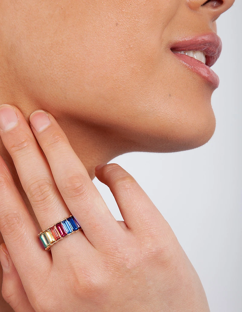 Anneau de gemmes arc-en-ciel en or