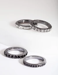 Black Stone Gunmetal Ring Stack