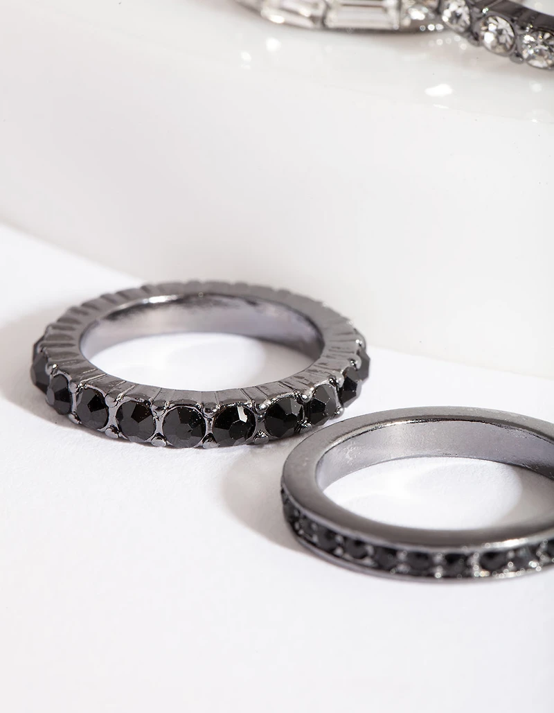 Black Stone Gunmetal Ring Stack