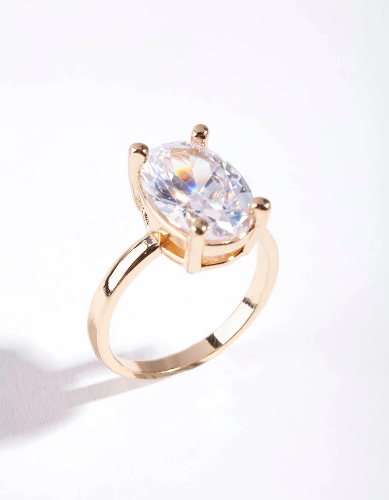 Gold Oval Cubic Zirconia Engagement Ring