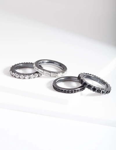 Black Stone Gunmetal Ring Stack