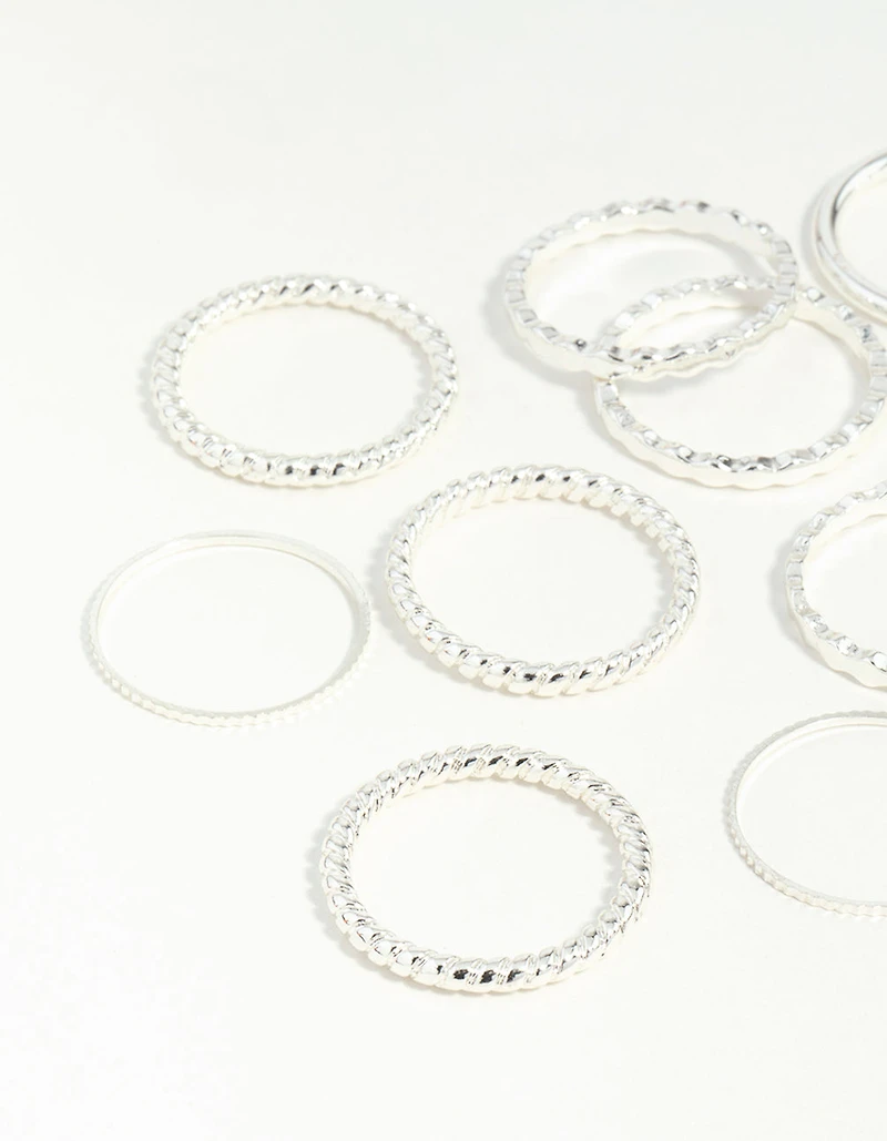 Silver Textured Stack Ring 8-Pack