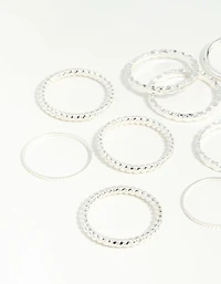 Silver Textured Stack Ring 8-Pack