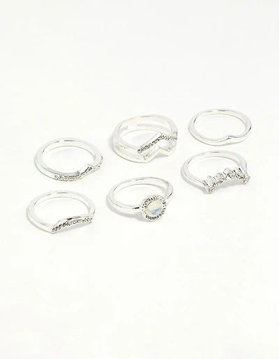 Silver Multi Shape Synthetic Opal Ring Pack