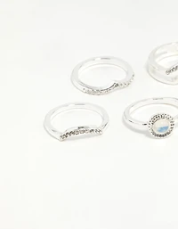 Silver Multi Shape Synthetic Opal Ring Pack