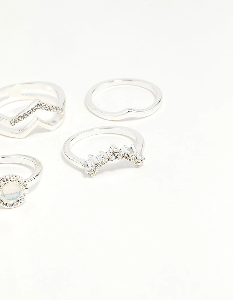 Silver Multi Shape Synthetic Opal Ring Pack