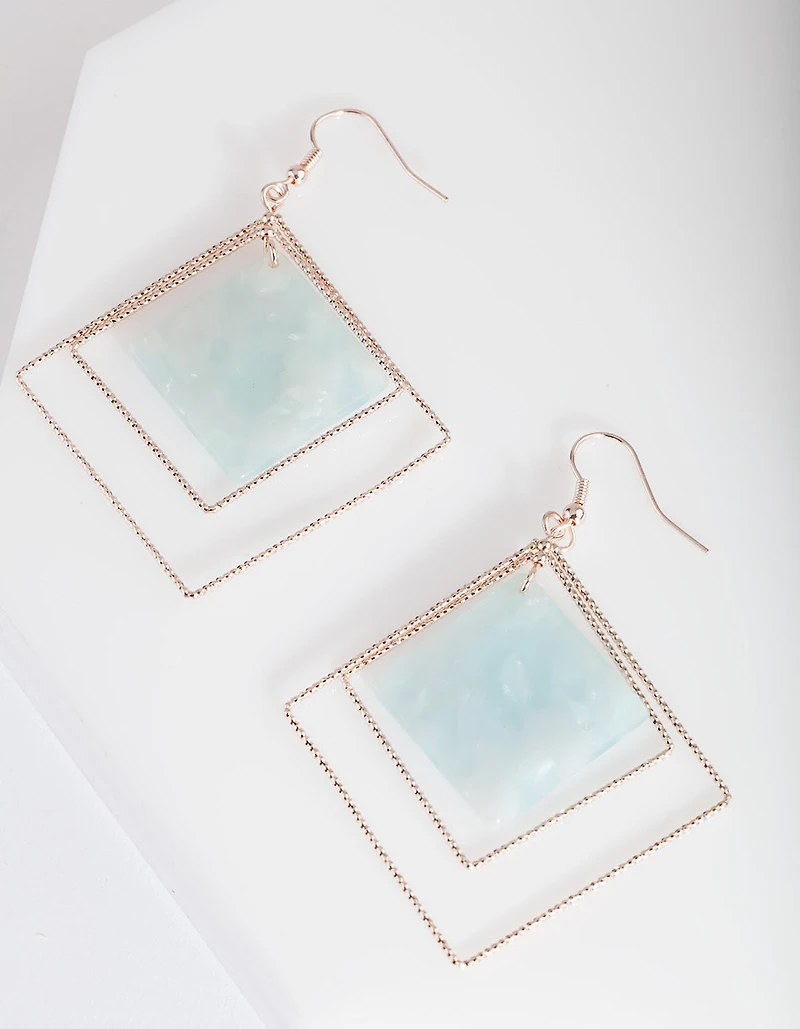 Rose Gold Blue Hanging Earrings