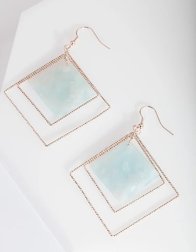 Rose Gold Blue Hanging Earrings