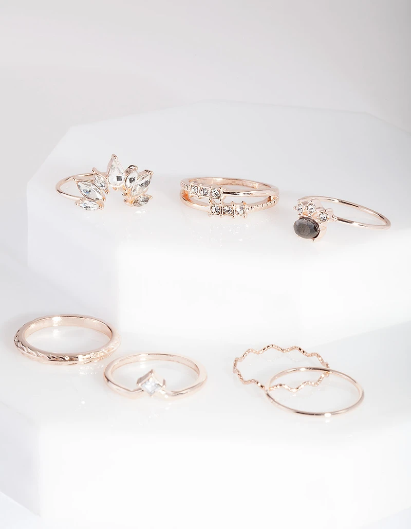 Rose Gold Gem Ring Stack Pack