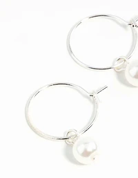 Silver Pearl Hoop Earrings