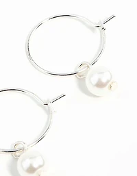 Silver Pearl Hoop Earrings