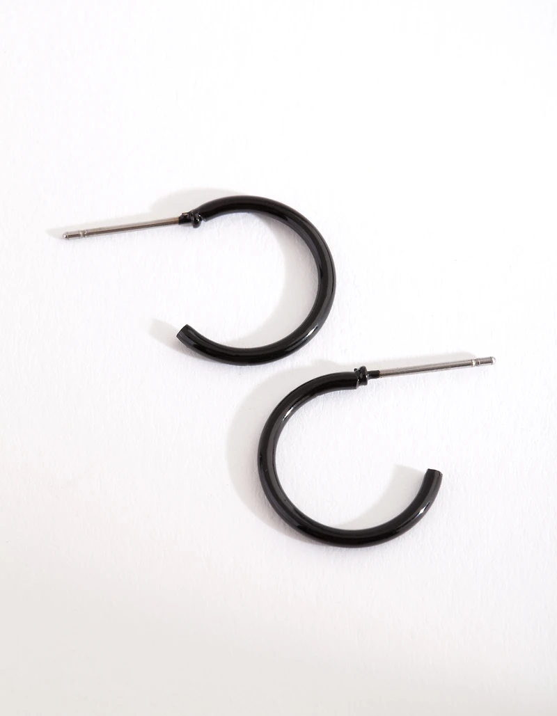 Black Coated Metal Hoop Earrings