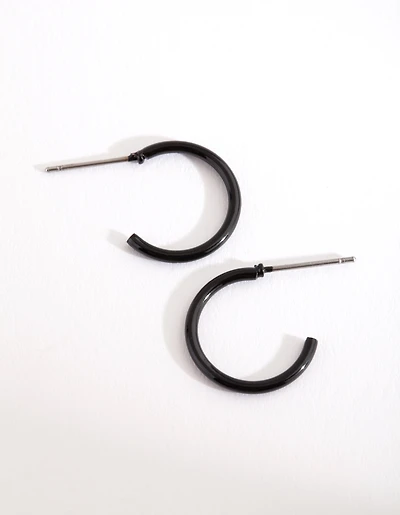 Black Coated Metal Hoop Earrings