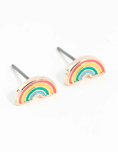 Gold Rainbow Stud Earrings