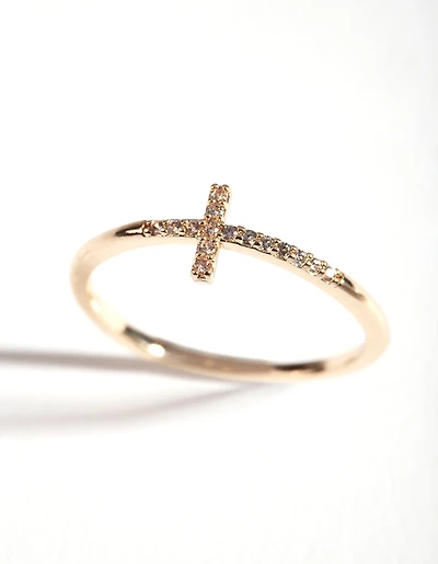 Gold Cubic Zirconia Cross Ring