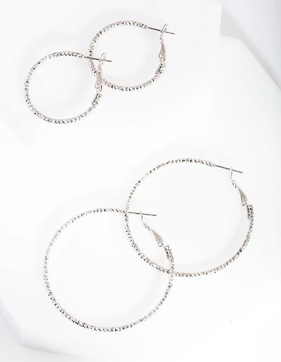 Silver Textured Hoop Earring Pack