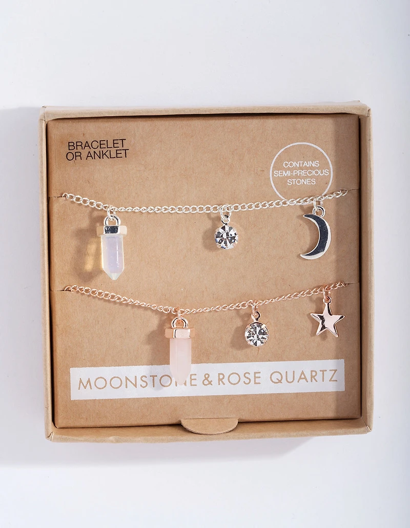 Moonstone & Rose Quartz Charm Bracelet Gift Box