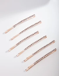Rose Gold Fine Diamante Clip 6-Pack