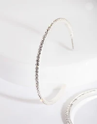 Silver Fine Diamante Hoop Earrings