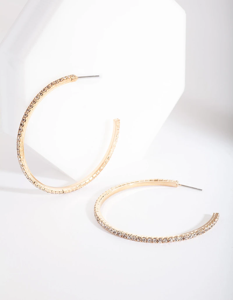 Gold Thin Diamante Hoop Earrings