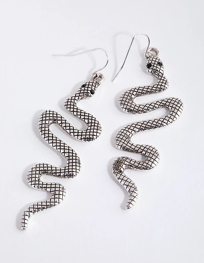 Antique Silver Textured Snake Earrings