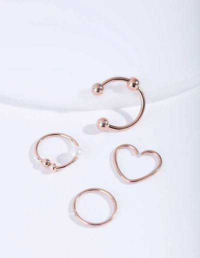 Rose Gold Surgical Steel Heart Ring 4-Pack