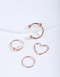 Rose Gold Surgical Steel Heart Ring 4-Pack