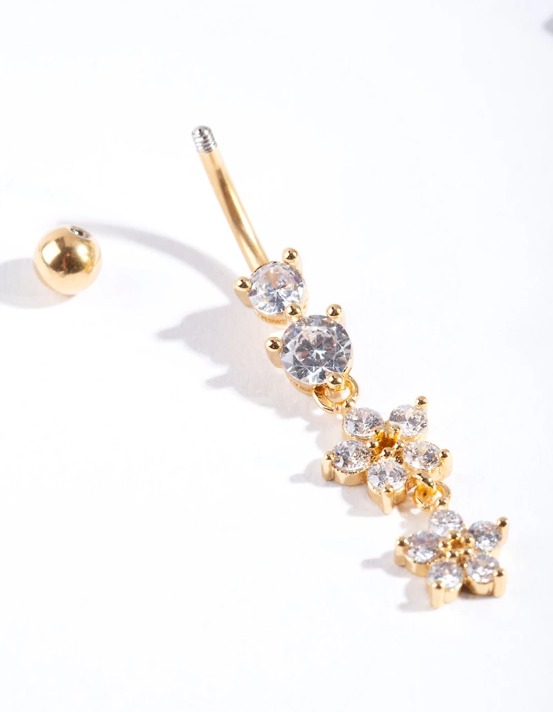 Gold Surgical Steel Statement Flower Drop Belly Bar
