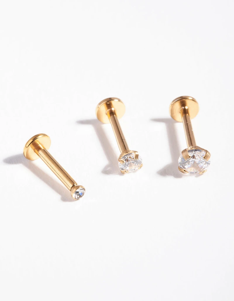 Gold Gradual Surgical Steel Cubic Zirconia Stud Pack
