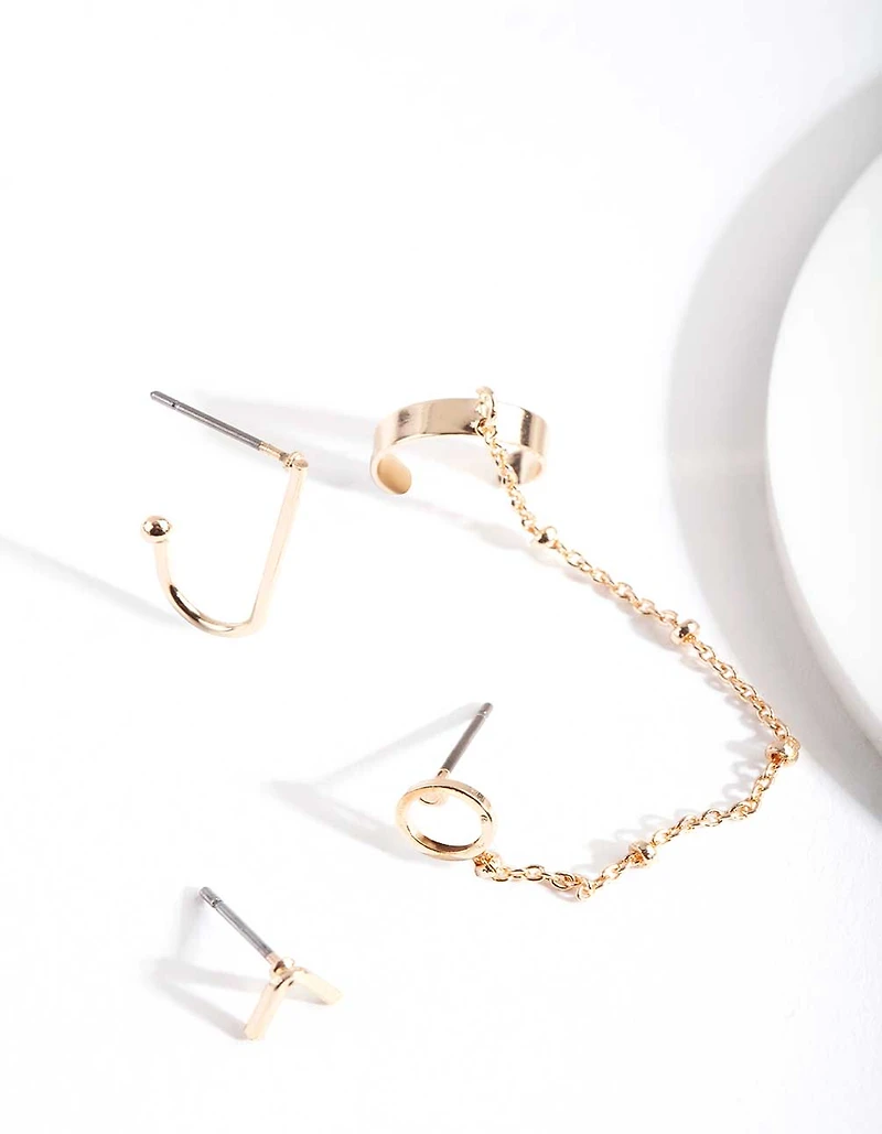 Gold Fine Chain Earring Pack