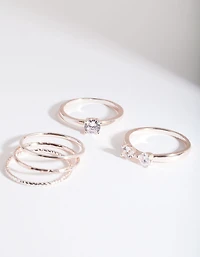 Rose Gold Cubic Zirconia 5 Band Ring Stack