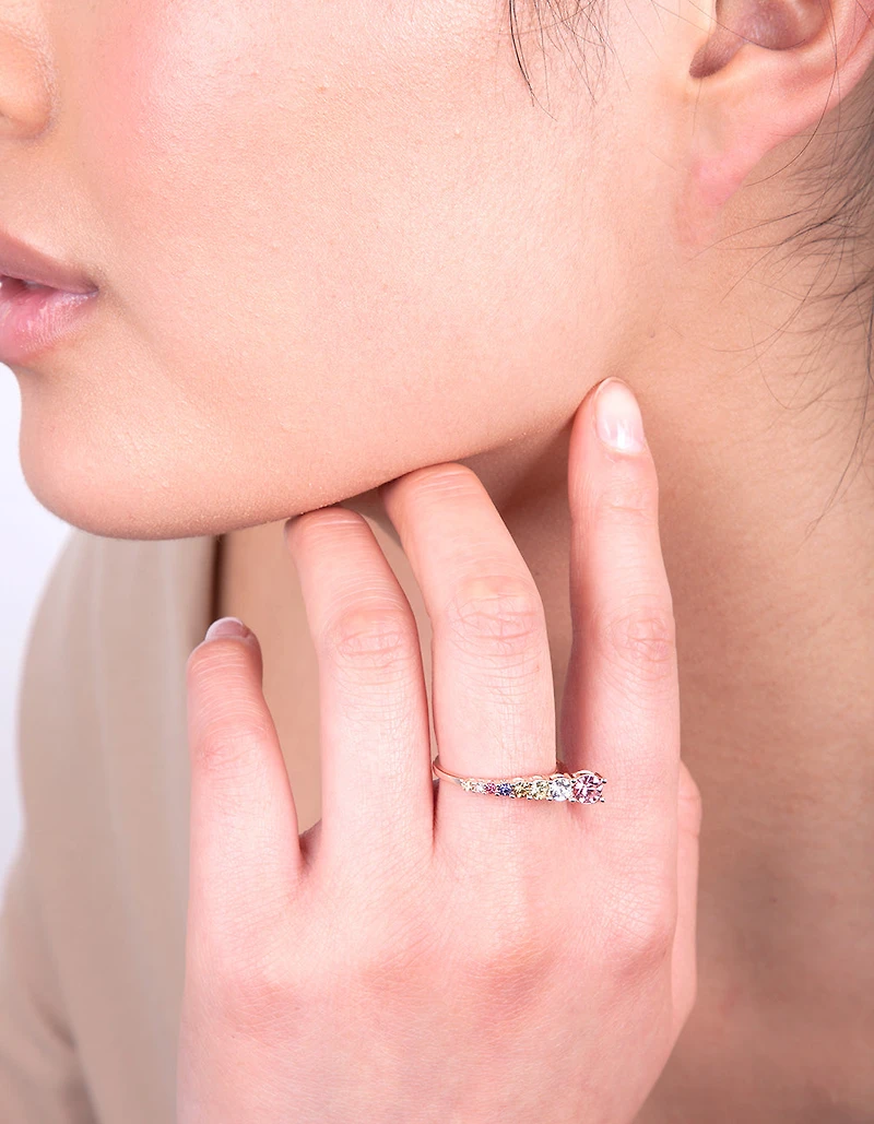 Bague arc-en-ciel pastel en or rose