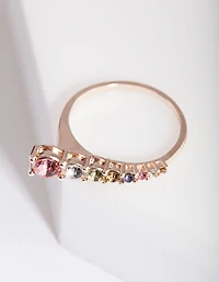 Bague arc-en-ciel pastel en or rose