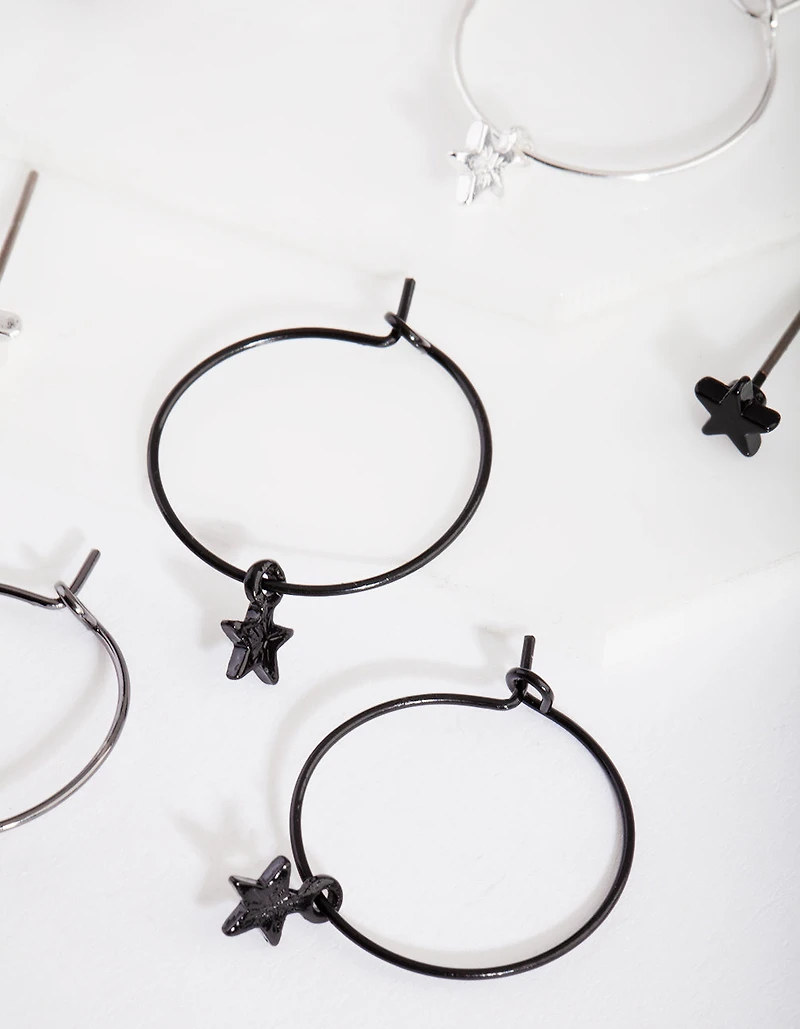 Black Silver Star Earring Pack