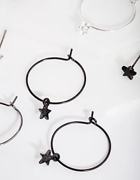 Black Silver Star Earring Pack