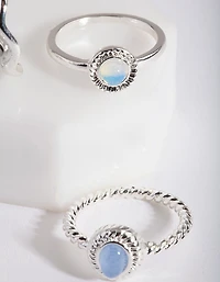 Silver Blue Stone Ring Stack