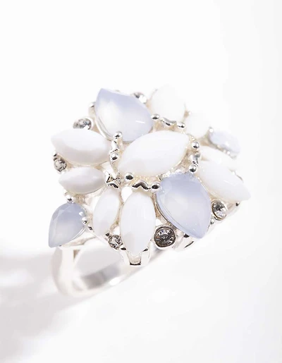 Silver White Stone Flower Ring