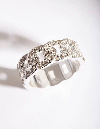 Anneau de chaîne en diamant argenté