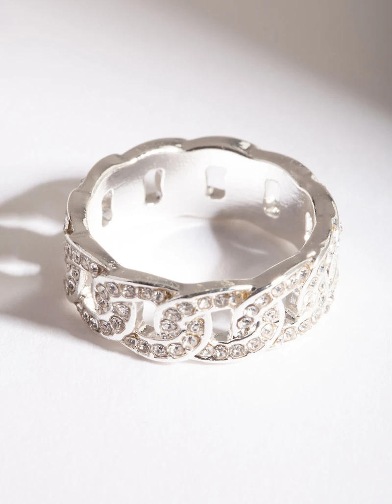 Anneau de chaîne en diamant argenté