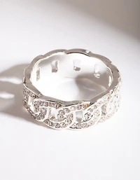Anneau de chaîne en diamant argenté