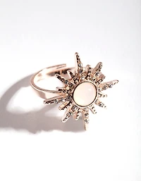 Rose Gold Synthetic Opal Diamante Burst Ring
