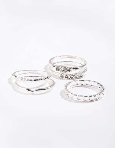 Silver Diamante & Chain 5 Stack Ring