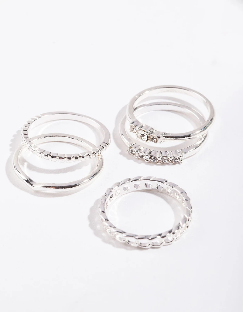 Silver Diamante & Chain 5 Stack Ring