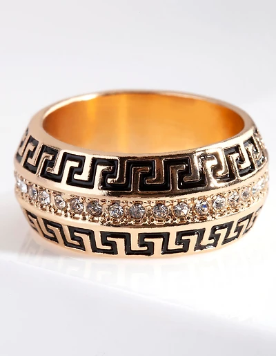 Gold Pattern Diamante Ring