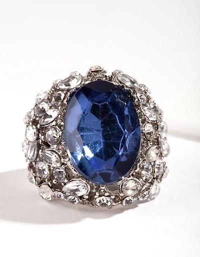 Silver Large Mix Diamante Ring