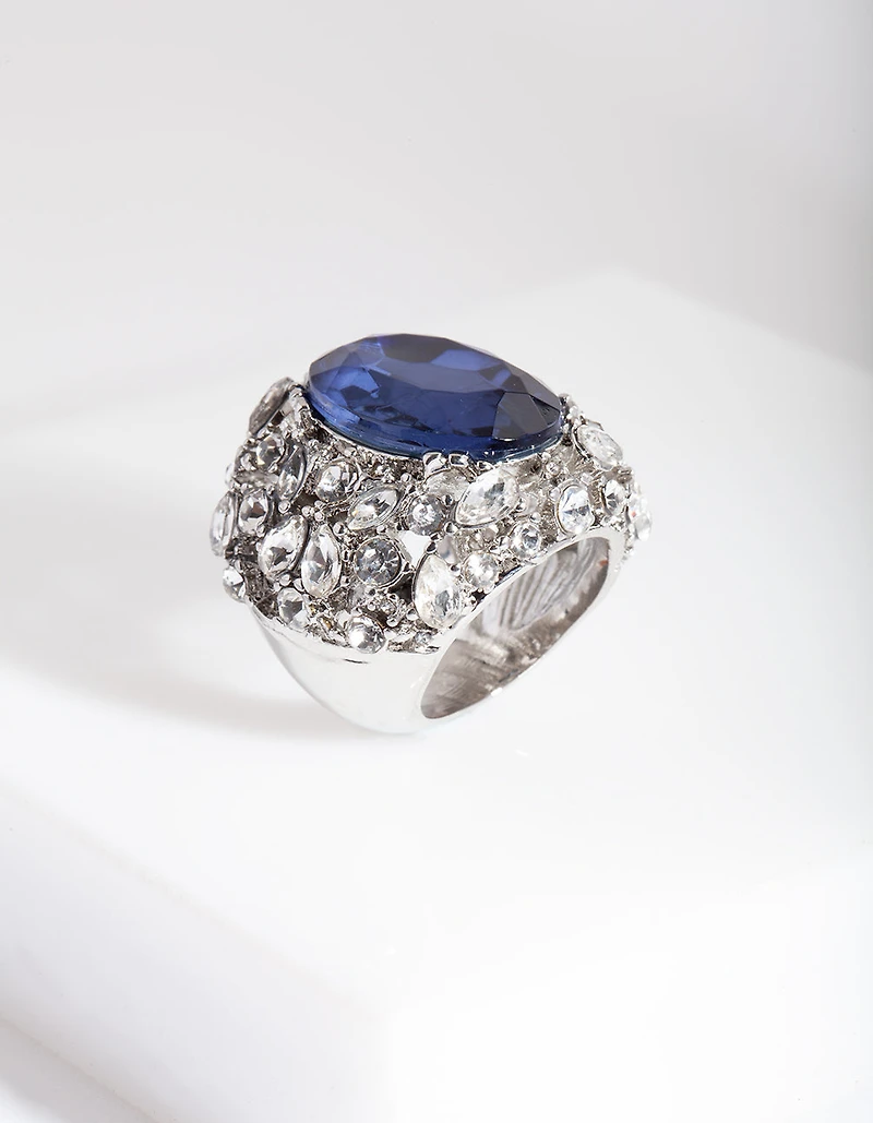 Silver Large Mix Diamante Ring