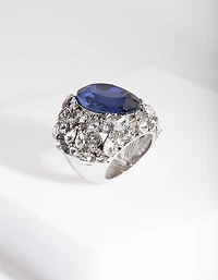 Silver Large Mix Diamante Ring