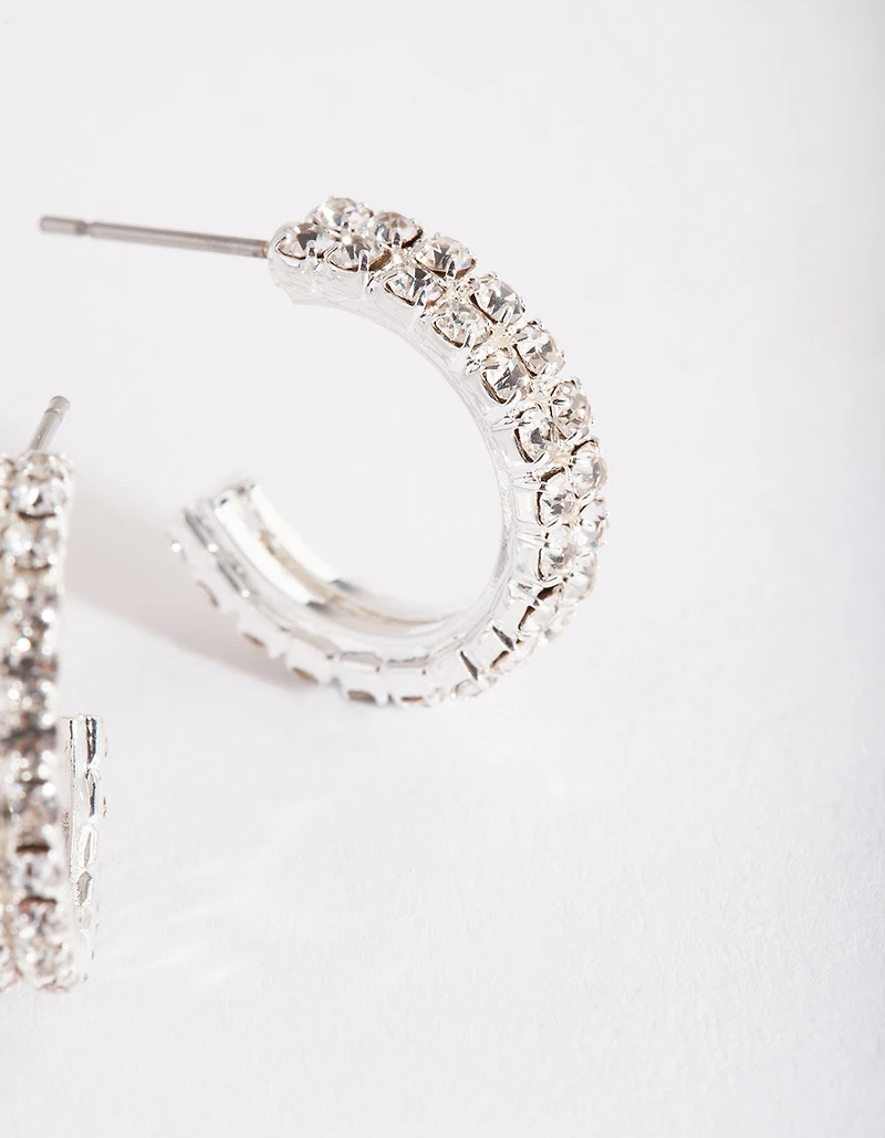 Silver Mini Diamante Hoop Earrings