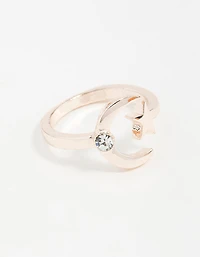Rose Gold Open Moon Star Ring