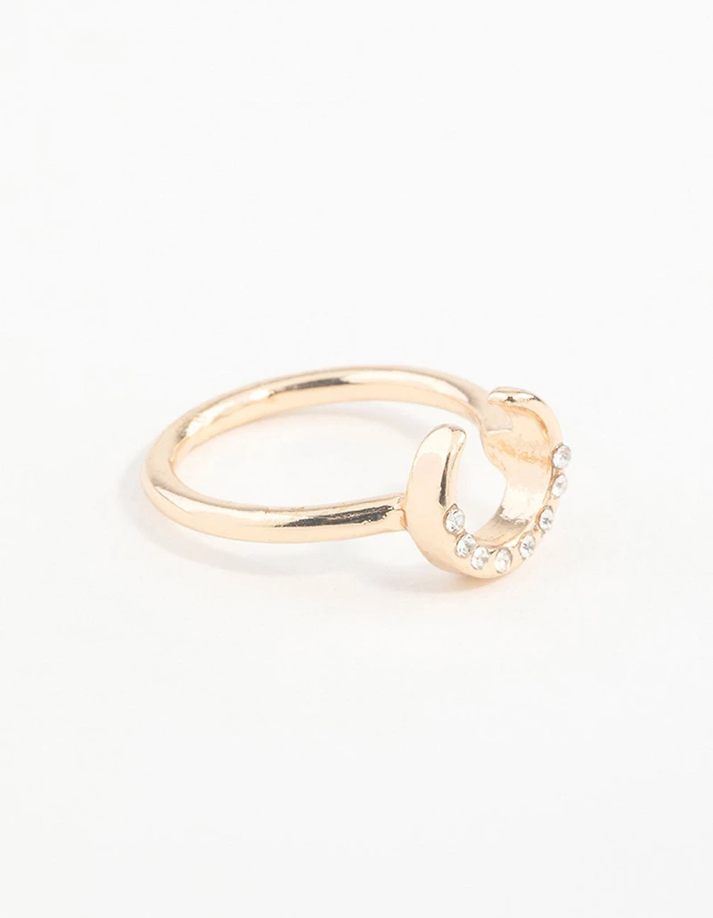 Gold Horseshoe Diamante Ring